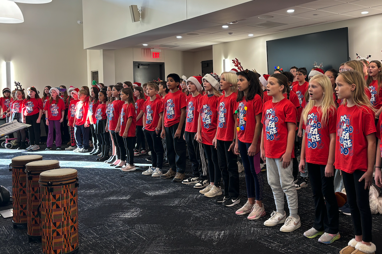 group of students in holiday hats